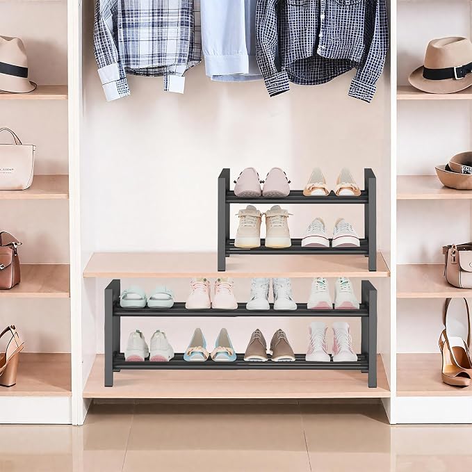 Expandable Metal Shoe Rack for Closet & Entryway, Shoe Storage Organizer | 2 Tier • Adjustable Width • Holds 6–9 Pairs • Heavy-Duty Steel • Space-Saving Design • Easy Assembly