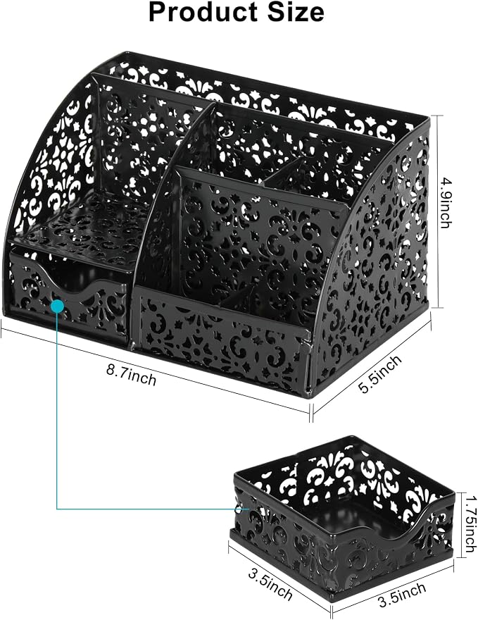 EasyPAG Desk Organizer and Pen Holder for Desk, Mesh Office Supplies Storage Caddy with Drawer for Small Space, Desktop Organizer for Home Office, Black