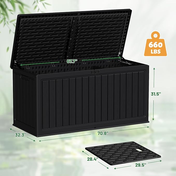 Devoko HDPE 260 Gallon Deck Box Double-Wall with Divider | Large Outdoor Storage Box Side Handles, Waterproof and Lockable for Patio Furniture, Garden, Pool