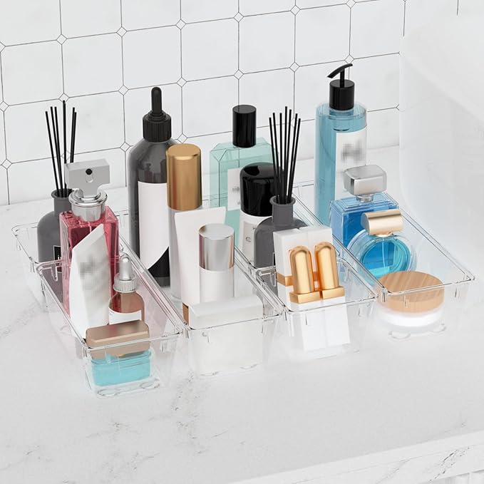 6 Pack Clear Drawer Organizer Set, Drawer Storage Trays, Storage Bins | Acrylic Drawer Storage Trays, Storage Bins for Makeup, Cosmetics, Jewelries, Utensils, Gadgets, Office