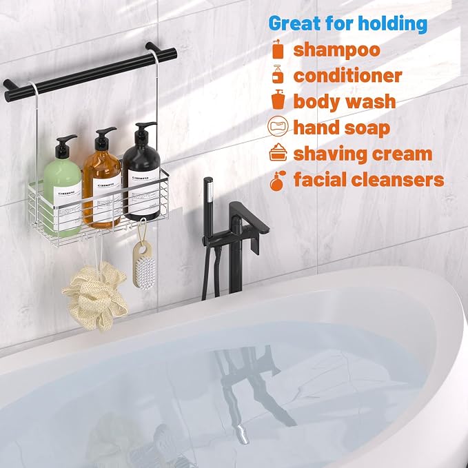 YUOROS 304 Stainless Steel Shower Caddy Hanging (Silver) | Over the Door Shower Organizer Rack Rustproof Bathroom Storage Shampoo Holder Basket