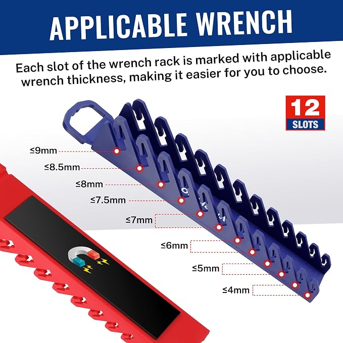 WORKPRO 8-Piece Magnetic Socket and Wrench Organizer Set | 6-Piece Socket Holders, 1/4" 3/8" 1/2" DR Tool Trays, For Metric SAE Sockets, 2-Piece Wrench Holders, For Metric SAE Wrenches