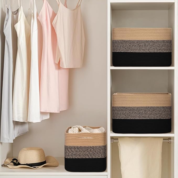 Baskets for Organizing, Storage Baskets, 3 Pack Baskets for Shelfves, 15"×10"×9" Woven Basket, toy storage bins, bins for organization