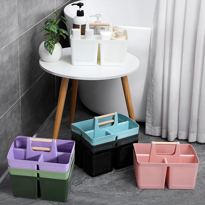 rejomiik Plastic Shower Caddy, Portable Shower Basket with Handle, Purple | Cleaning Caddy Organizer for Bathroom, College Dorm Room Essentials, Storage Tote