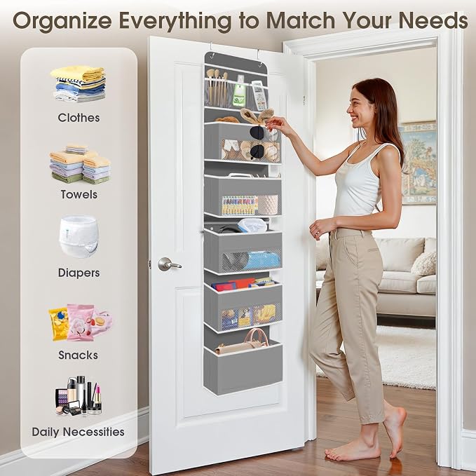 1Pack Over The Door Organizer Large Capacity Hanging Storage Room Organizer | 40 lb Capacity, Ultra-Sturdy, Detachable, Mesh Design with Clear Window, Space-Saving Organizer for Pantry, Nursery & Closet