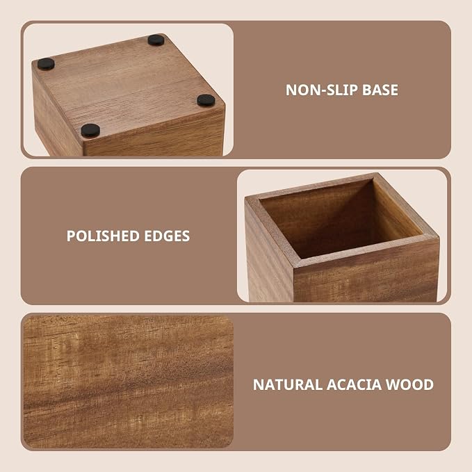 Desk Organizer Set of 3 - Acacia Wood Office Desk Accessories - Desk Organizers and Accessories for Women Men - Set incl. Pencil Pen Holder, Paperclip Storage and Sticky Note Holder