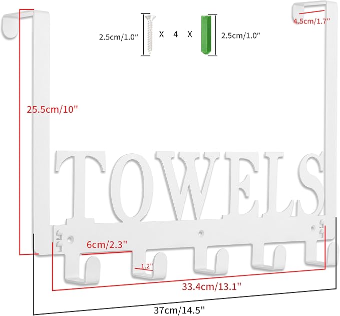 Kuhome Towel Hooks Over The Door Hooks Hangers Wall Mount Towel Rack Towel Holder for Bathroom, Storage Coat Hooks for Home Decor Metal Organizer for Towel Clothes Bag Robe(White)