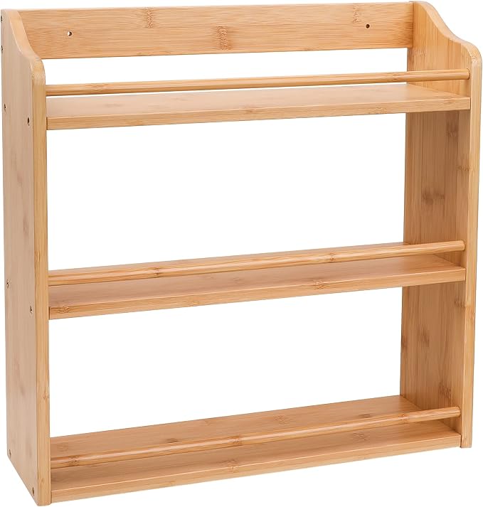 3 Tier Bamboo Spice Rack Wall Mount or Countertop,Spice Organizer | Seasoning Jars Rack Spice Shelf Organizer for Kitchen Counter or Wall Mounting