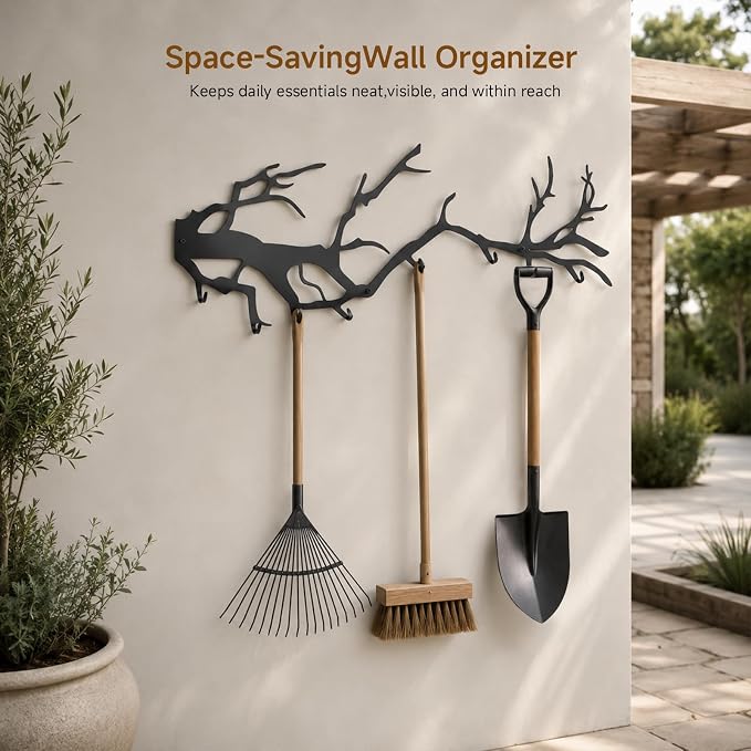 Wall Coat Rack with 8 Hooks Black - Tree Branch Design Metal Wall Hooks - Coat Hooks for Hallway, Bathroom, Bedroom, Kitchen - Hook Rail for Wall Mounting