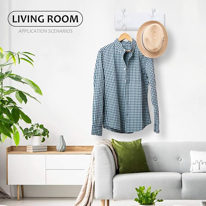 Badiano Wooden Coat Rack, Wall-Mounted Organizer for Closet, Entryway, Hallway, Foyer, Bedroom, Heavy Duty Double Hooks for Hanging Towels, Bags, Hats, Jackets, Key (White, 2 Hooks)