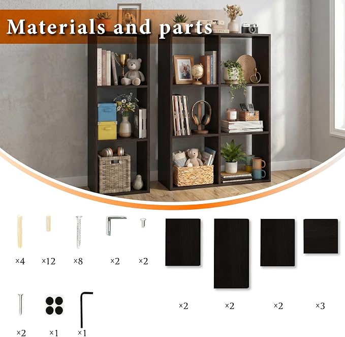 WannabeMyself【Sturdy Build&Easy Assembly】6 Cube Storage Organizer with Anti-Tipping Kits,Reversible Open Back Book Shelf, Bookcase for Living Room,Bedroom,Entrance Hall,Office,24.1×11.4×35.9,Chocolate
