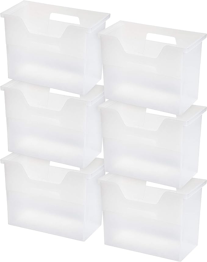 IRIS USA 6-Pack Medium Desktop File Box with Open Lid, Clear | Organize paperwork, mail, magazines, and office supplies with portable storage for desks, classrooms, and home workspaces
