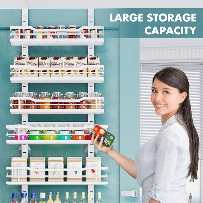 Eastherry Over The Door Pantry Organizer,9-Tier Over The Door Organizer with Adjustable Basket,Metal Hanging Pantry Organizers and Storage for Kitchen, Back of Door Seasoning Rack