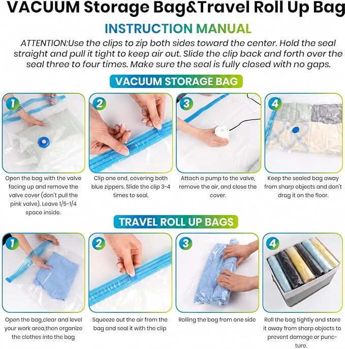 Vacuum Storage Bags,10Pack Vacuum Seal Bags for Clothing,Bedding,Clothes,Comforters,Blankets,Pillows-5 Jumbo+5Large Space Bag Vacuumm Storage Bag Hand Pump Inclued