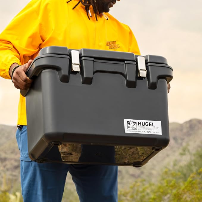 IRIS USA Hugel 44 Qt Cooler, Metal Buckle, Leak Resistant, Rotomolded, Gray | Bungee straps for ice pack storage, Heavy Duty, Molded Handles, Portable, Vacuum Insulation