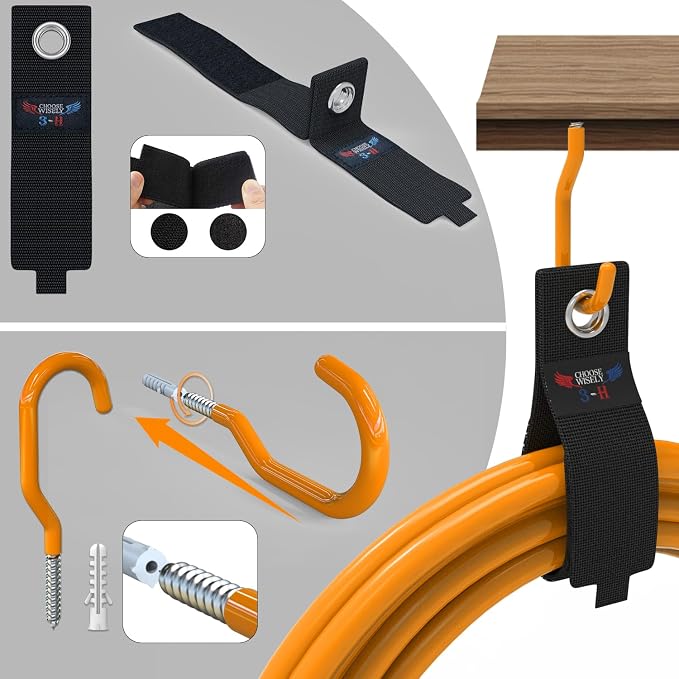 3-H Heavy Duty Garage Wall Hooks 20 Pack, Anti-Slip PVC Coating Wall Mount Garage Storage Utility Hooks, Heavy Load Organizer for Ladders, Yard Tools, Shovel, Weed Eater, Hoses & Bulk Items,Orange | Multi-Purpose Garage Hooks to Organize Garden Lawn To...