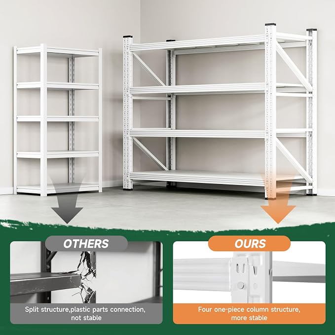 Letaya 3000LBS Storage Shelves Heavy Duty,70" H Garage Shelving Units, 4 Tier Adjustable Utility Rack Shelf,Large Metal Industrial Shelves,for Shop,Warehouse,Basement (48" W x 24" D x 70" H)