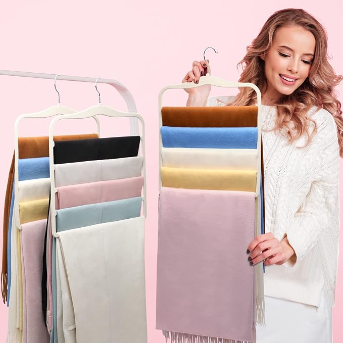 Pants Hangers Space Saving,Organization and Storage for Dorm Room Essentials for College Students Girls,Non-Slip Velvet Hangers,Multifunctional Pant Hanger Closet Organizer for Trousers Scarf-3 Pack
