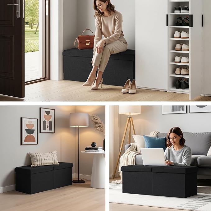35-INCH Storage Ottoman Bench, Footrest with Storage, End of Bed Bench Coffee Table for Living Room, Bedroom, Entryway, Black