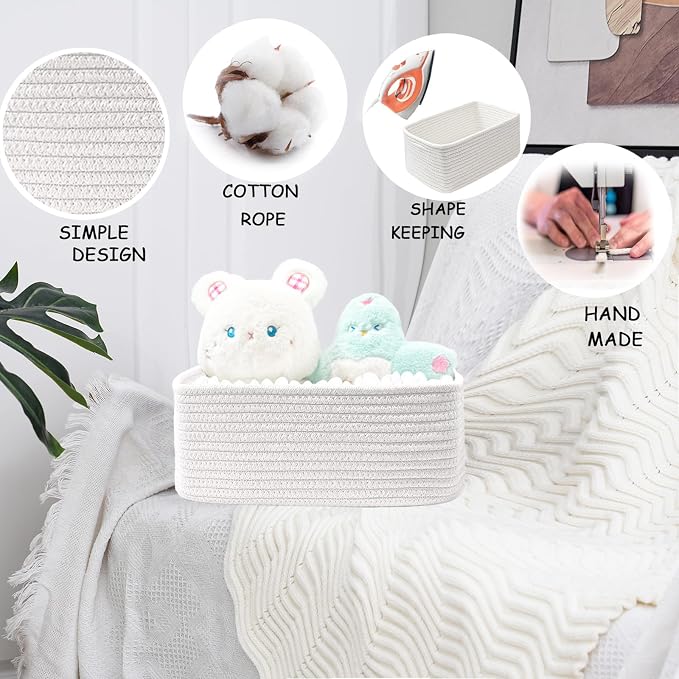 COMFY HOMI 11.5"x7.5"x4.7" Storage Baskets for Organizing | Cotton Rope Woven Basket | Toy Storage Bin Box | Basket for Shelves, Closet Organizer Bin, Decorative Closet Shelf, 3 Pack,