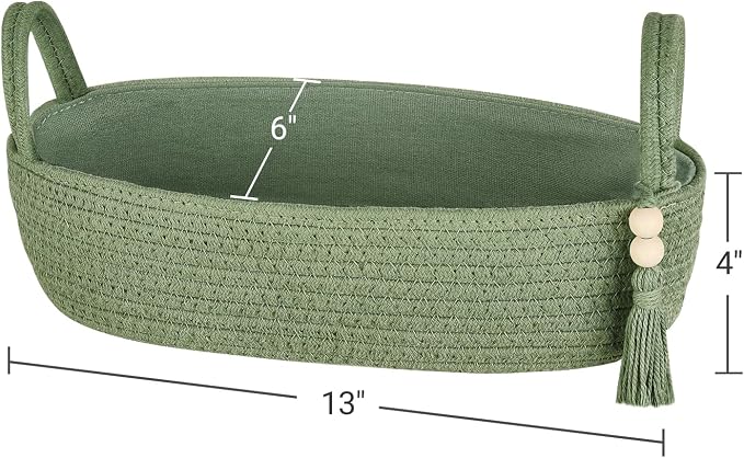 Mkono Toilet Paper Basket, Boho Bathroom Decor, Small Storage Organizer | Green, 13"L x 6"W, Back of Toilet Basket, Decorative Woven Tray with Handles, Space-Saving, Living Room Bedroom, 1 Pack