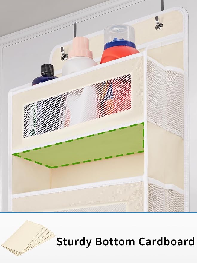 JARLINK Over the Door Organizer for Pantry, Bathroom, 5 Shelf Beige, 2 Pack | Anti-Tilt Design, 44 lb Load Capacity, Hanging Door Organizer with 5 Large Capacity Pockets, Behind Door Storage for Nursery