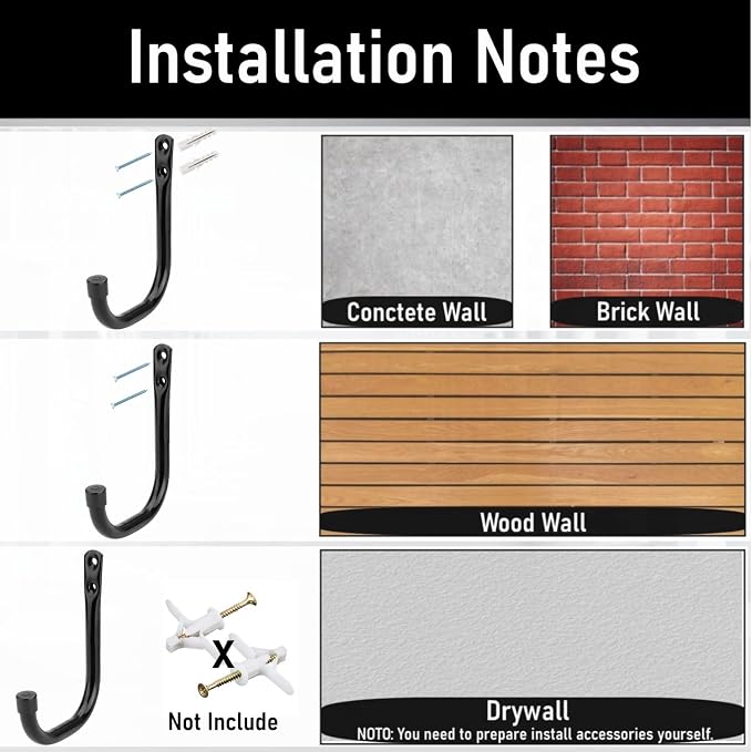 Garage Hooks, 6 Pack Heavy Duty Storage Hooks, 4.1Inch Garden Tool Utility Hooks, Fastening Hooks for Wall Mounting Load Capacity 45lbs