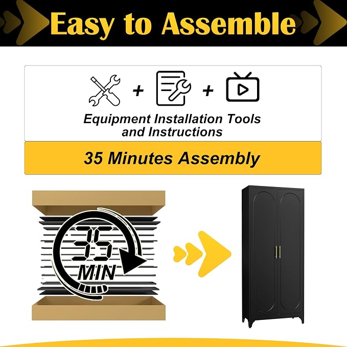 Steeloong 75"Metal Pantry Storage Cabinet with Doors & 4 Adjustable Shelves | Kitchen Pantry Cabinet,Black Tall Pantry Cabinet for Kitchen Storage,Storage Cupboard for Living Room,Pantry,Garage,Bathroom