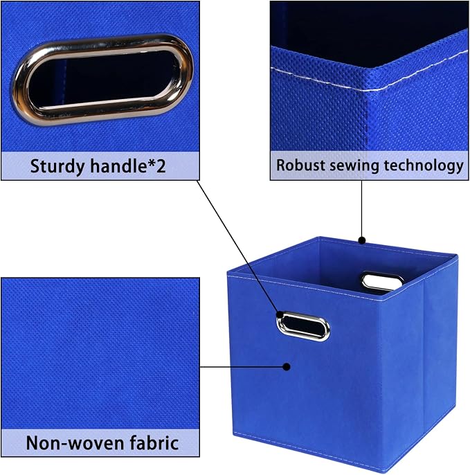Dark Blue Fabric Storage Bins, Set of 3, 11x11x11, Foldable Cube Bins for Cloth or Accessory Storage