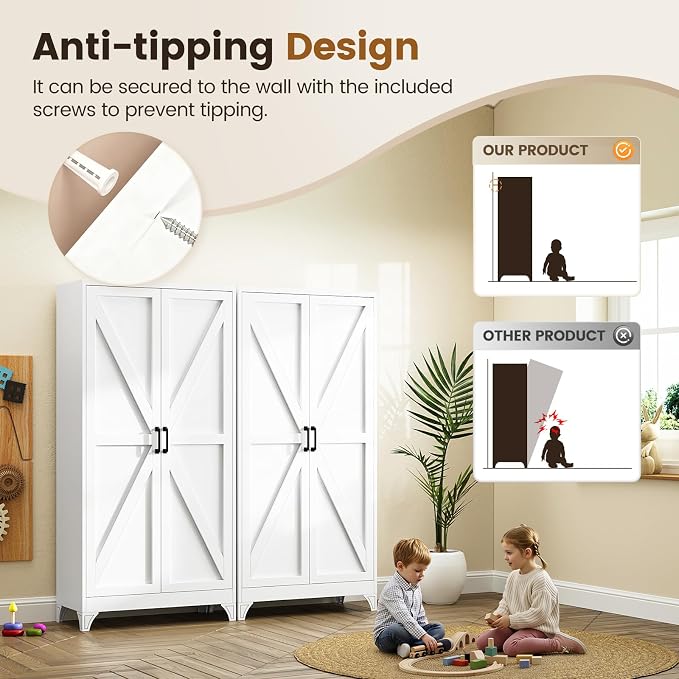 Yizosh Metal Storage Cabinet with Doors and 4 Adjustable Shelves - 75" White Kitchen Pantry Storage,4-Tier Tall Steel Cabinet Locker for Kitchen,Living Room,Dining Room