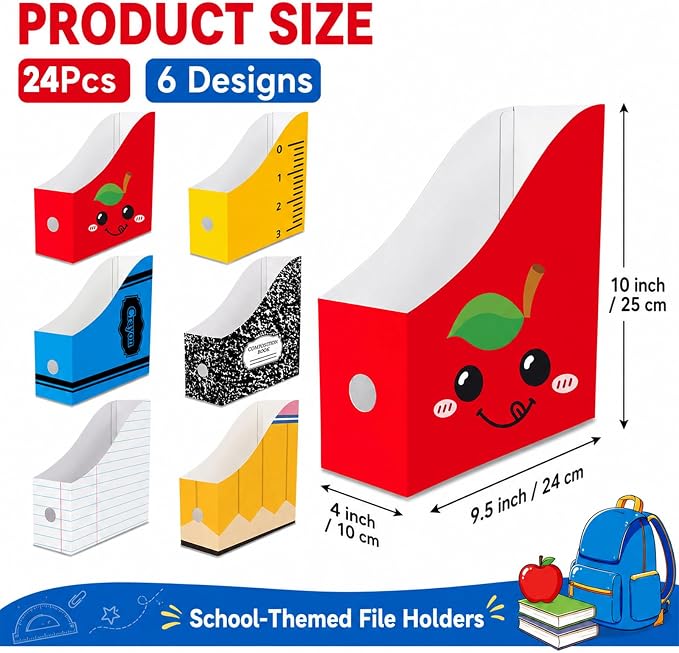 24 Pcs Back to School Cardboard Magazine File Holder Set Colored Composition Book Foldable Desk Document Holder Organizer Vertical Paperwork Storage Boxes for Classroom Home Office
