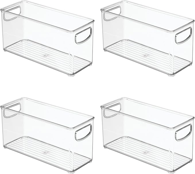 iDesign Slim Clear Plastic Stackable Storage Bin, Tall Narrow, 4-Pack | Kitchen or Pantry Organizer