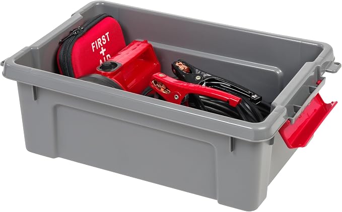 IRIS USA 5-Pack 3 Gal Heavy Duty Lockable Storage Totes with lids, Gray | Built for tools, hardware, emergency supplies and small equipment, Stackable design keeps spaces organized