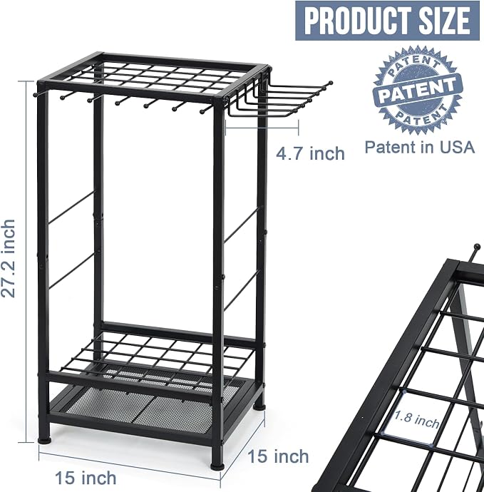 Garden Tool Organizer Holds 50 Long-Handled Tools/Rakes/Brooms/Shovles for Garage Organization and Storage, Shed, Outdoor, Lawn, Heavy-Duty Steel, Black, Easy Assembly (Corner Tool Organizer)