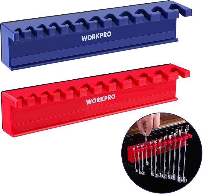 WORKPRO 2-Piece Magnetic Wrench Organizer, 24 Slots Wrench Holder | Fits SAE (5/16" to 3/4") and Metric (9 mm to 20 mm), Premium Quality Wrench Rack Set to Keep Wrenches Organized