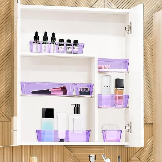 StorMiracle 13 PCS Drawer Organizer Set, 5 Varied Size Bathroom and kitchen Drawer cabinet organizer Trays, Clear Storage Bins for Makeup, Jewelry, Utensils and Gadgets, Purple
