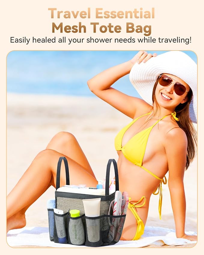 Temede Mesh Shower Caddy Portable for College Dorm Room Essentials | Large Capacity 8-Pocket Shower Tote Bag, Shower Basket with Quick-Dry and Dual Handles for Dorm, Gym, Beach, Travel, Camping