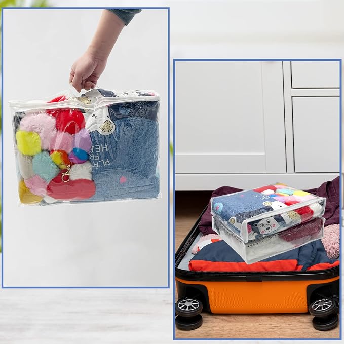 20Pcs Large Clear Vinyl Zippered Storage Bags With Handle - 16*12*4Inch Blankets Organizer for Sweater, Bed Sheet, Pillow - Plastic Bags With Zipper for Closet, Linen