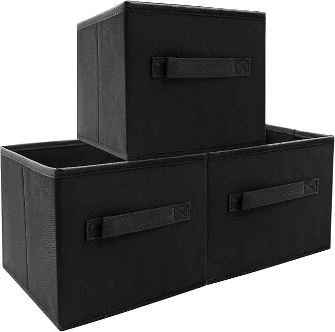 Kids Storage Bins 9.0"x7.5"x7.5" Small Size Fabirc Foldable Closet Toy Organizer Collapsible Cloth Black