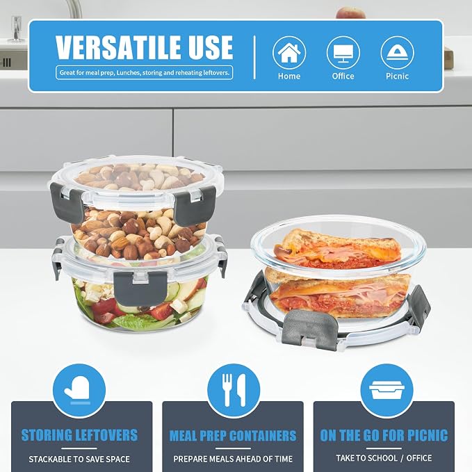 GULFLIN 12 Pack Small Glass Food Storage Containers with Lids Airtight, 13oz Leak-Proof Meal Prep Containers Set, Freezer to Microwave Safe, Dishwasher Safe | Portion Control, Glass Meal Prep Containers, Particularly for Single Servings, Easy to Clean,...