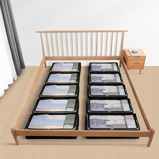 CYhom Under Bed Storage Bins Frame Storage Box Oxford Fabric Sturdy Underbed Container Foldable Stackable Large Capacity Clothes Organizer