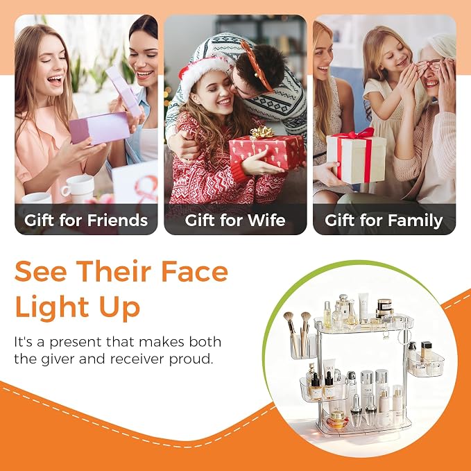 360°Rotating Makeup Organizer,Makeup Organizer Countertop with Brush Holder and Perfume Stand,Bathroom Counter Organizer,Skincare Holder Stand for Vanity,Detachable Hanging Hooks