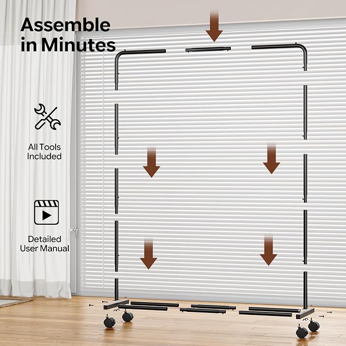 Simple Trending Clothing Rack for Hanging clothes, Portable Garment Rack with Bottom Shelf, Metal Clothes Rack on Wheels for Bedroom, Laundry Room, Black