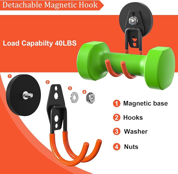 Heavy Duty Magnetic Garage Hooks, 4 Pack 2.59 Inch Large Neodymium Magnet Hooks Magnetic Storage Utility Hooks for Power Drill, Garden Tools,Metal Cabinet, Workshop
