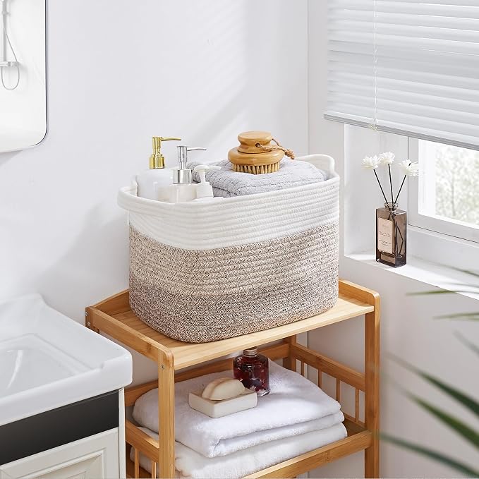 OIASKET Storage Basket for Organizing, Woven Baskets for Storage, Rectangle Decorative Baskets for Shleves, Closet, Toys, Book, Nursery Organizer Bins - Pack of 3 (Gradient Yellow, 15.75"x11.8"x9.85")