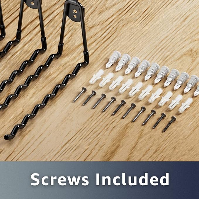 COCOYA Garage Hooks 11.8" Long with 2 Extension Storage Straps (4 Pack) | Interlocking Design, Wave-Shaped, Heavy Duty, Hanging Ladder Shovel Bike Garden Tool, For Shed Yard Garage, Black