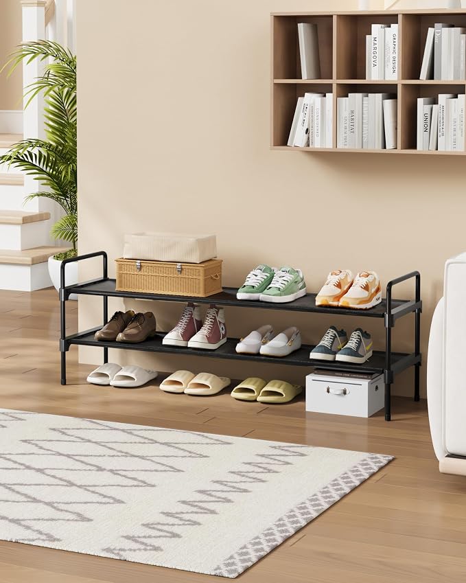 Kitsure Long Shoe Rack for Closet, 36.1" Wide - 2 Tiers, Black | Shoe Organizer for Front Door Entrance, Stackable Shoe Shelf, Closet Organizers and Storage