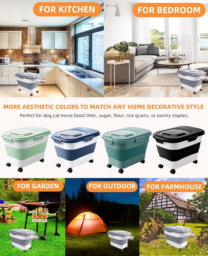 15-23 Lbs Dog Food Storage Container Airtight,Collapsible Pet Food Storage | Dog Food Container with Double Seal & Magnetic Lid,Cat Food Container with Wheels & Handle for Easy Moving,Small Jar,Scoop