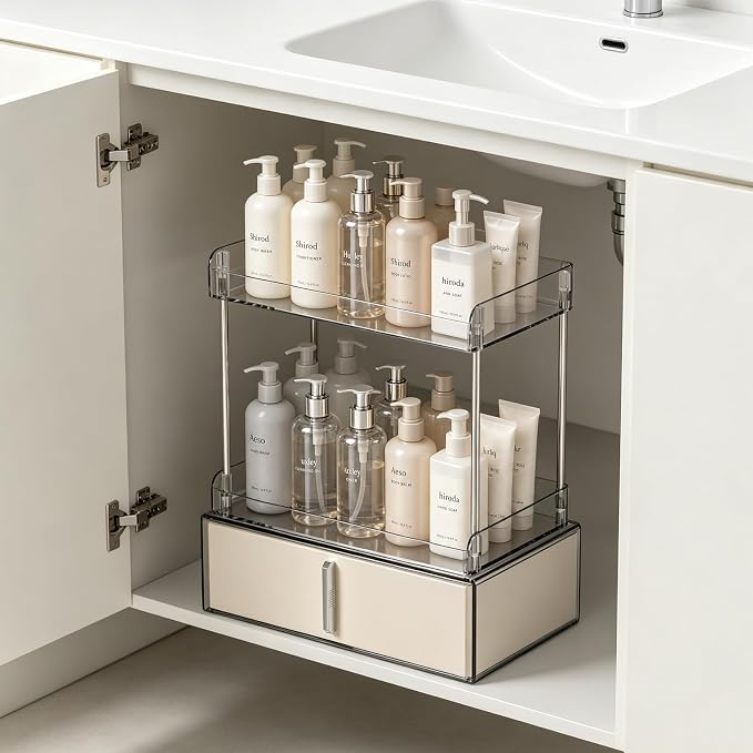 Pajiriona Makeup Organizer,Skincare Organizer for Vanity,2-Tier Large Capacity Cosmetic Storage Box for bathroom organizers and storage,Clear Cosmetic Display Case for Bedroom Countertop.