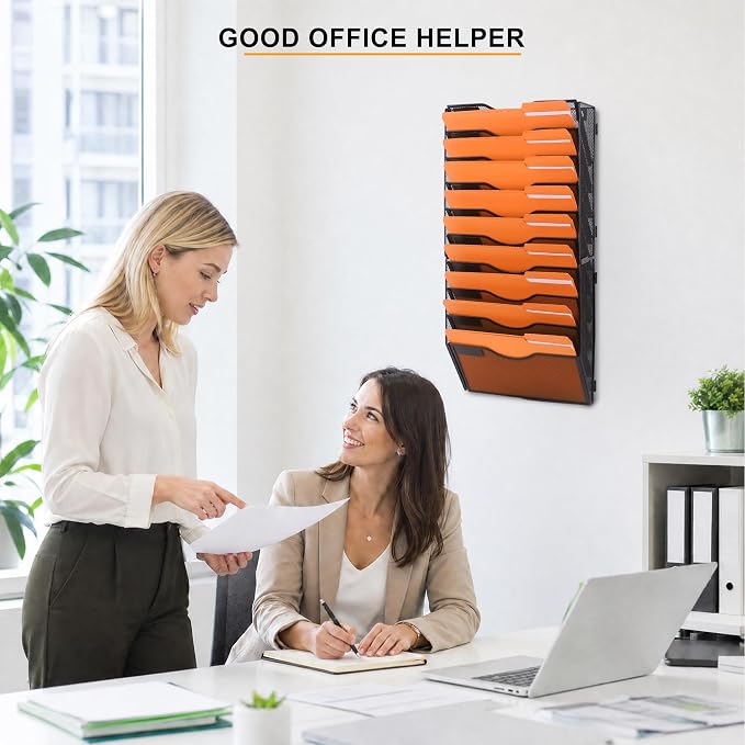 COSYAWN 10 Tier Mesh Hanging Wall File Organizer, Wall Mounted Mail Paper Document Folder Holder for Office Home School, Black